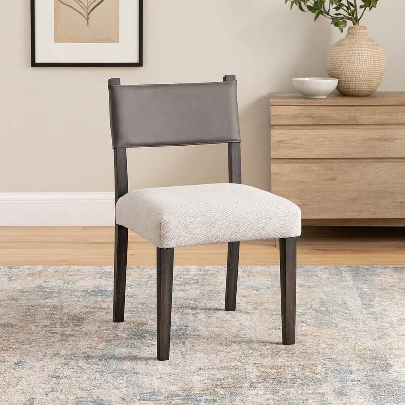 Liom Dining Side Chair Set of 2, Ash Gray Fabric, Blackwash Frame