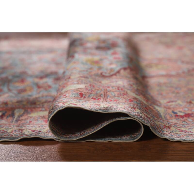 Hand Knotted Oriental Silk Carpet Traditional Floral Navy Blue & Blues Hereke Area Rug - 4' 10'' X 3' 3''