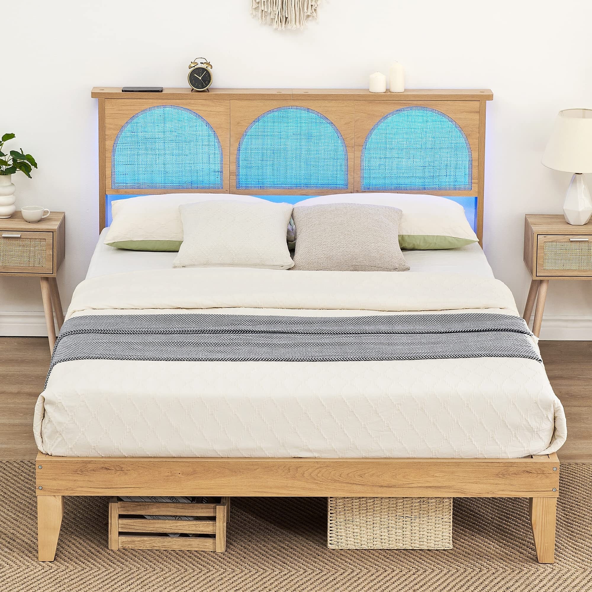 Ail Modern Wooden Platform Bed Frame with Natural Rattan Headboard - On  Sale - Bed Bath & Beyond - 38354728