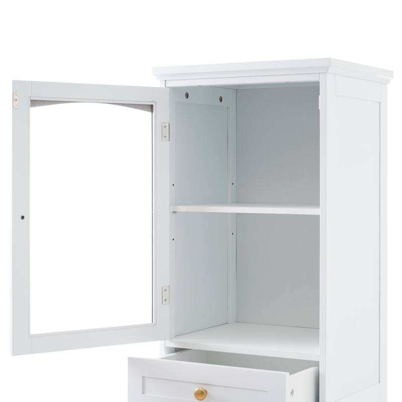 Tall Bathroom Storage Cabinet with Glass Doors, Free-Standing Sideboard, Organizer Cabinet with 2 Drawers & Adjustable Shelves