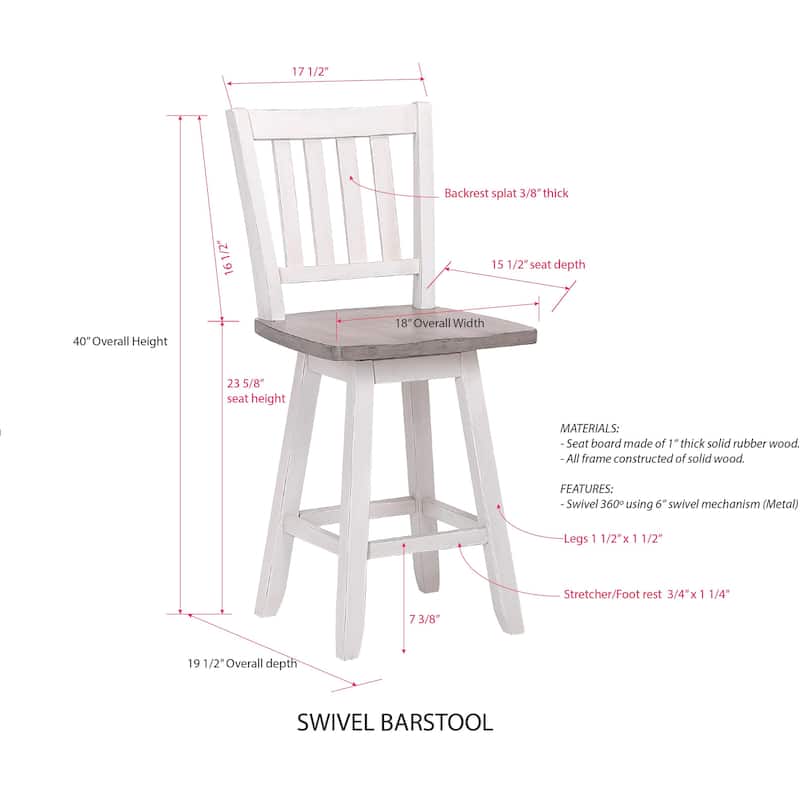 Counter Height Swivel Stool - Set of 2, White/Wash Gray