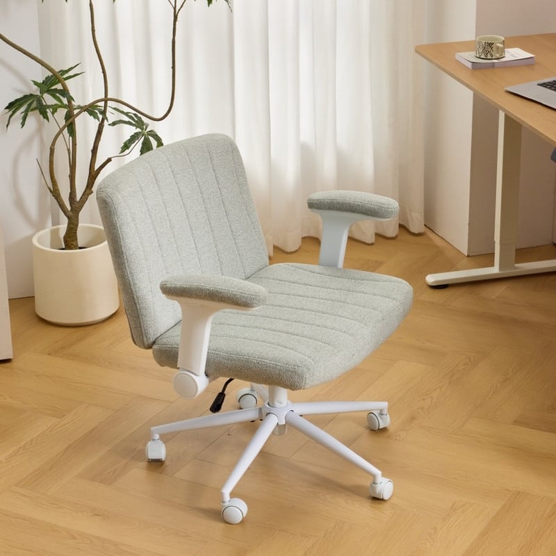 Chenille Swivel Chair With Adjustable Flip-Up Arms For Cross-Legged