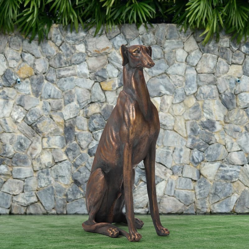 Glitzhome 30"H Morden MgO Bronze Sitting Guardian Greyhound Dog Garden Statue Porch Sculpture Indoor Outdoor