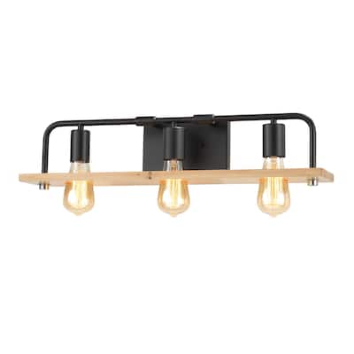 Justice Design Group EVOLV Eco Loft 3-Light Matte Black Bath Bar with Natural Wood