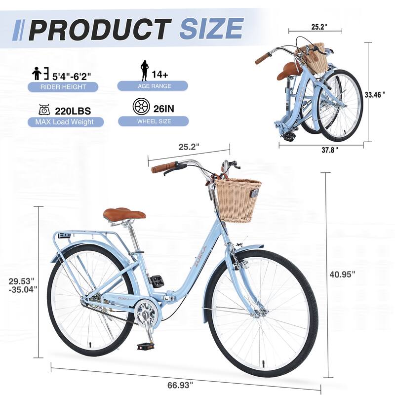 26 Inch Single Speed Folding Lady Bike , Durable Steel Frame,Compact Design for Easy Storage and Commuting