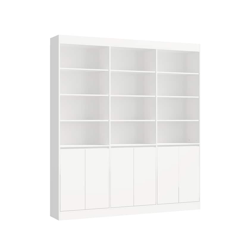 Pantry Large White Storage Cabinet 5-Door Bottom Cabinets & Open Display Shelving for Kitchen or Living Room