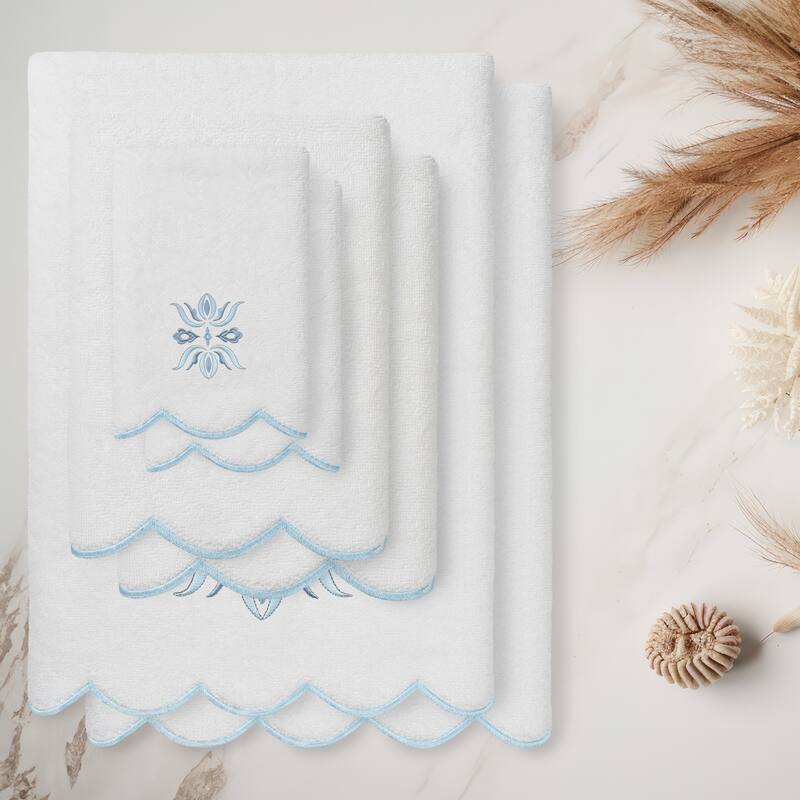 Authentic Hotel and Spa 100% Turkish Cotton FLOWER CREST Scallop Towel Collection