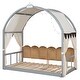 preview thumbnail 9 of 43, Twin Size Extended Pinewood Bed Frame with Arched Roof, Tent, Light Strip, Whiteboard & Trundle for Kids' Sleep Space, Grey