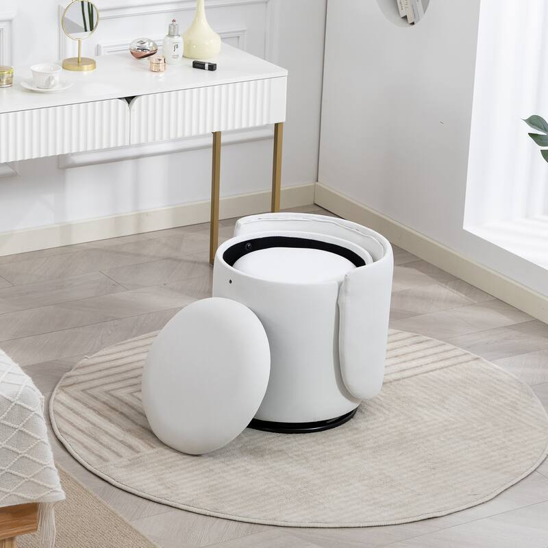 Stylish Upholstered Barrel Chair: 360°Swivel Vanity Stool for Bedroom & Dining Chair, Built-in Storage, Soft Padded Accent Seat