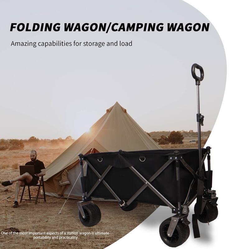 Collapsible Utility Wagon - 360° Rotating Wheels, Steel Frame, 200 lb Load, Compact Storage