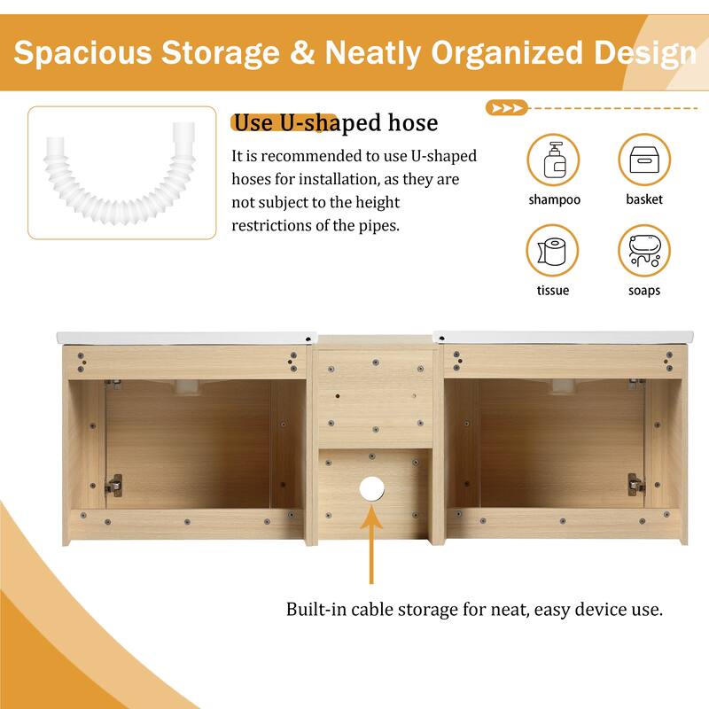 Malwee 24"/36"/48"/60" Floating Bathroom Vanity, Wall Mounted Bathroom Vanity with Ceramic Sink,Soft Close Door and Shelf