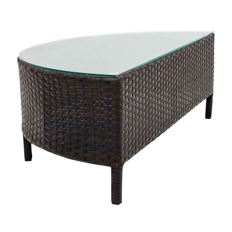 5-Piece All-Weather Brown PE Rattan Sectional Sofa Set - Outdoor Patio Half-Moon Wicker Furniture with Tempered Glass Table