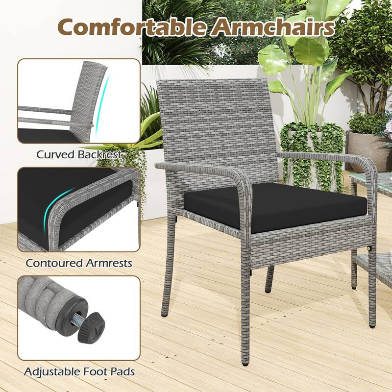 Gymax 3 Pieces Patio Furniture Set PE Rattan Porch Chairs w/ 2-Tier