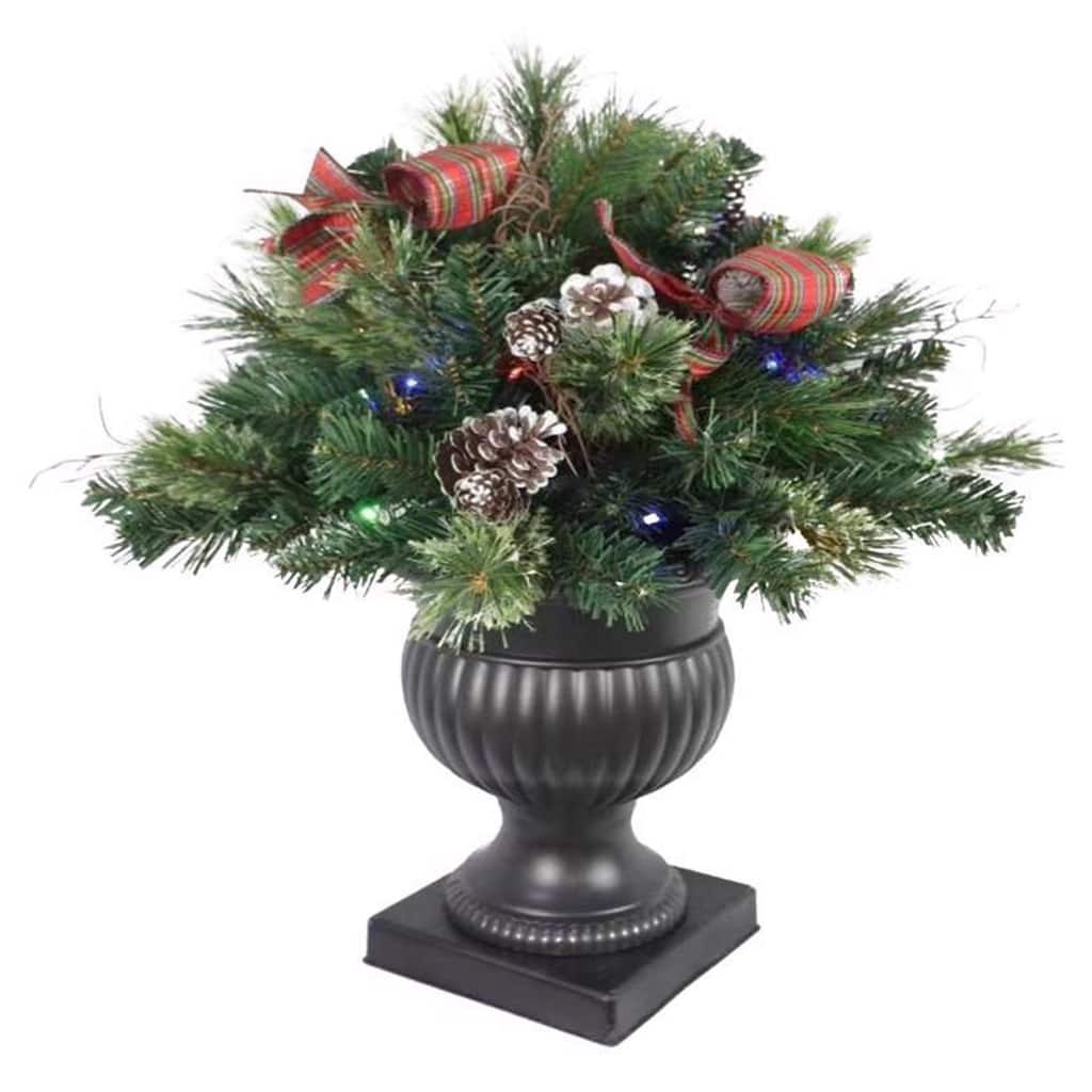 Celebrations 2 ft. Full LED 35 ct Twig Pine Bow Color Changing Porch Bush - Green