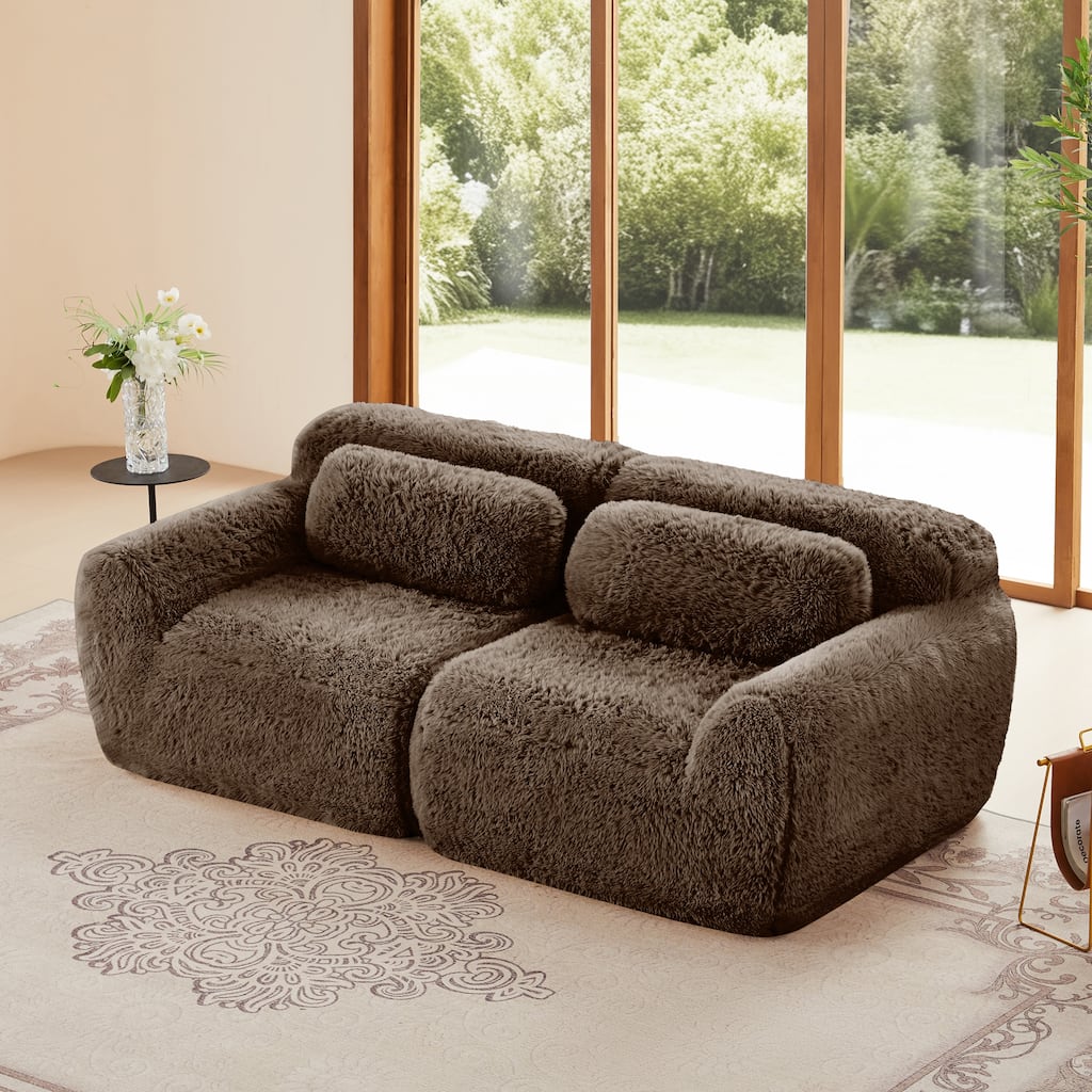 2-seater Modular Sectional Sofa Couches,Soft Fluffy Plush Fabric Bottom Anti-Slip Design