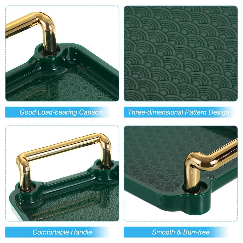 2Pcs Plastic Serving Tray with Golden Handle 8.9"x3.9" Decorative Tray - 8.9" x 3.9"