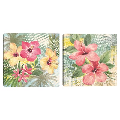 Retro Tropical Three Hibiscus, Retro Tropical Two Hibiscus by Elena Vladykina Canvas Art Prints