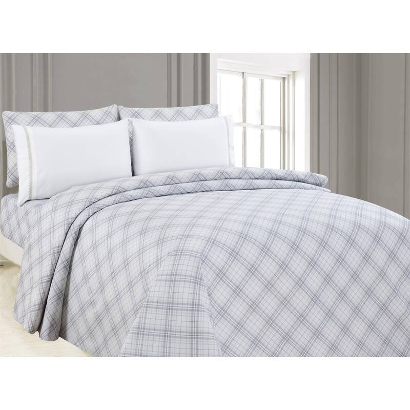 6-Piece Printed Sheet Set with Embroidered Pillowcases, Cruiser Plaid - Twin