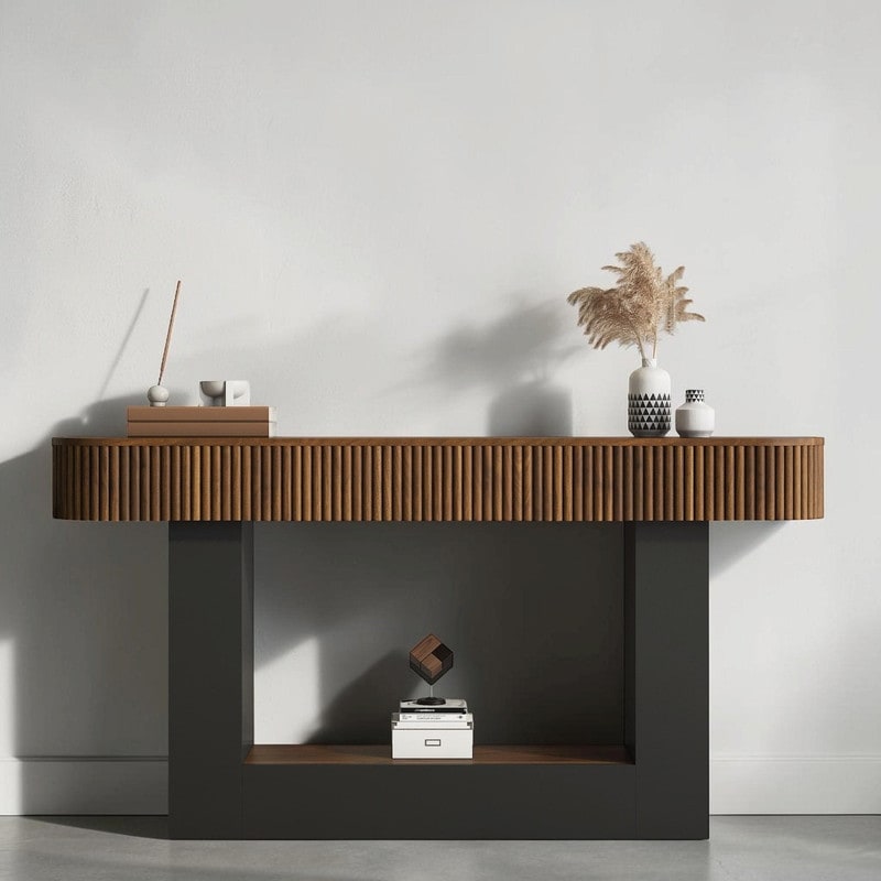 63" Farmhouse Wood Grain Console Table