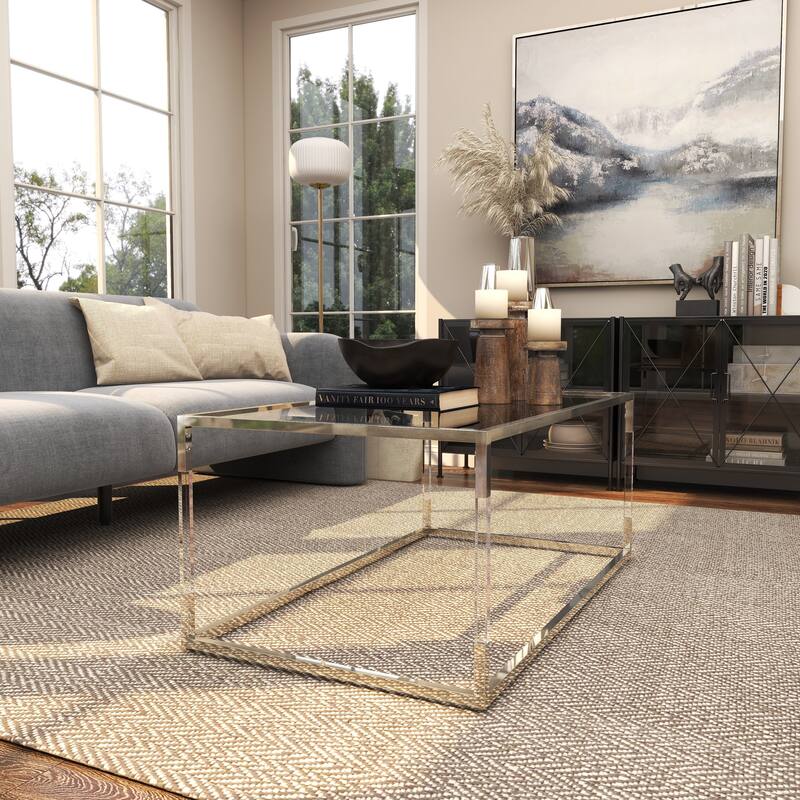 Metal Open Framed Coffee Table with Clear Glass Top and Acrylic Legs - Gold or Clear - Roche River Decor