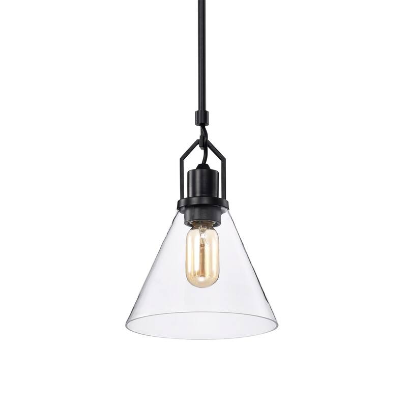 Matte Black 1-Light Mini Pendant with Clear Cone Glass Shade
