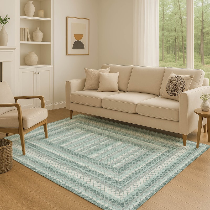 Premium Washable Super Soft Modern Borders Mayfield Rug - Teal - 5' x 7'6"
