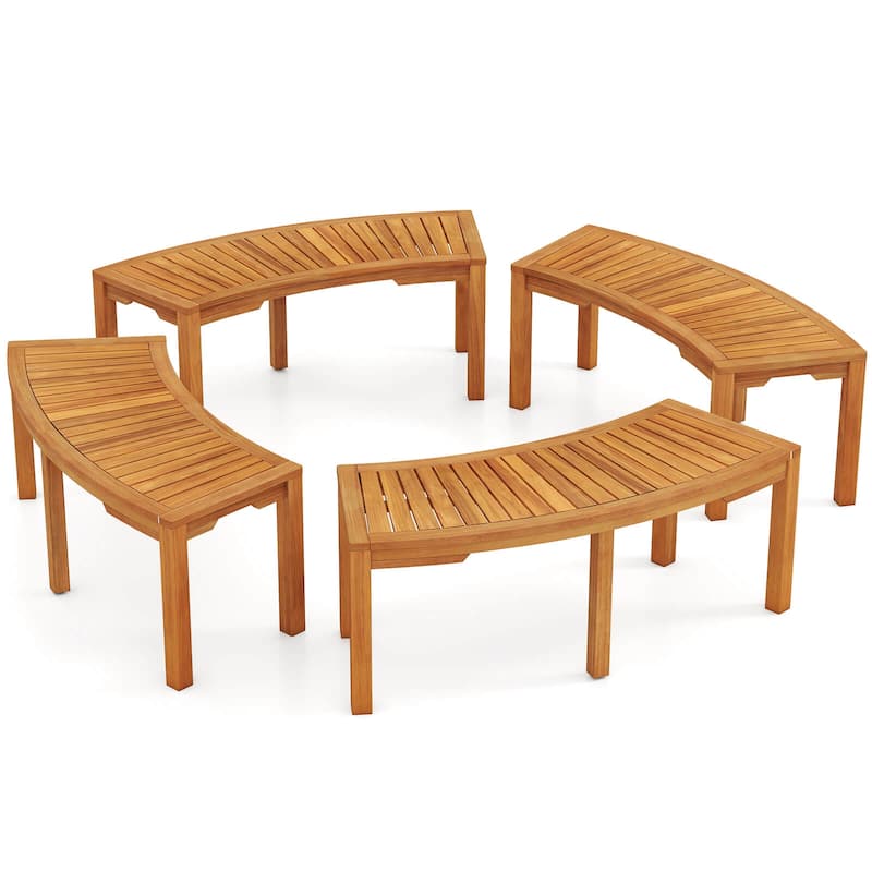 Costway 1/2/4 PCS Outdoor Curved Bench with Slatted Seat Wrap Around - See Details - 4 PCS
