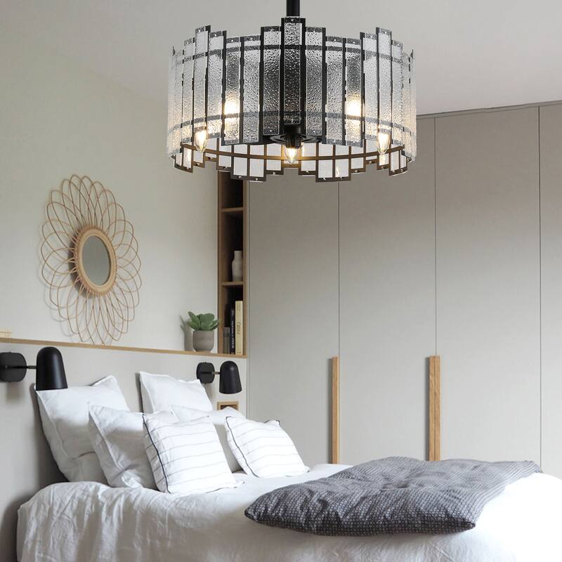Cusp Barn 19" Caged Ceiling Fan with Light,Reversible Ceiling Fan,Modern Glass Lampshade Fan Light,3 Speeds,with Remote