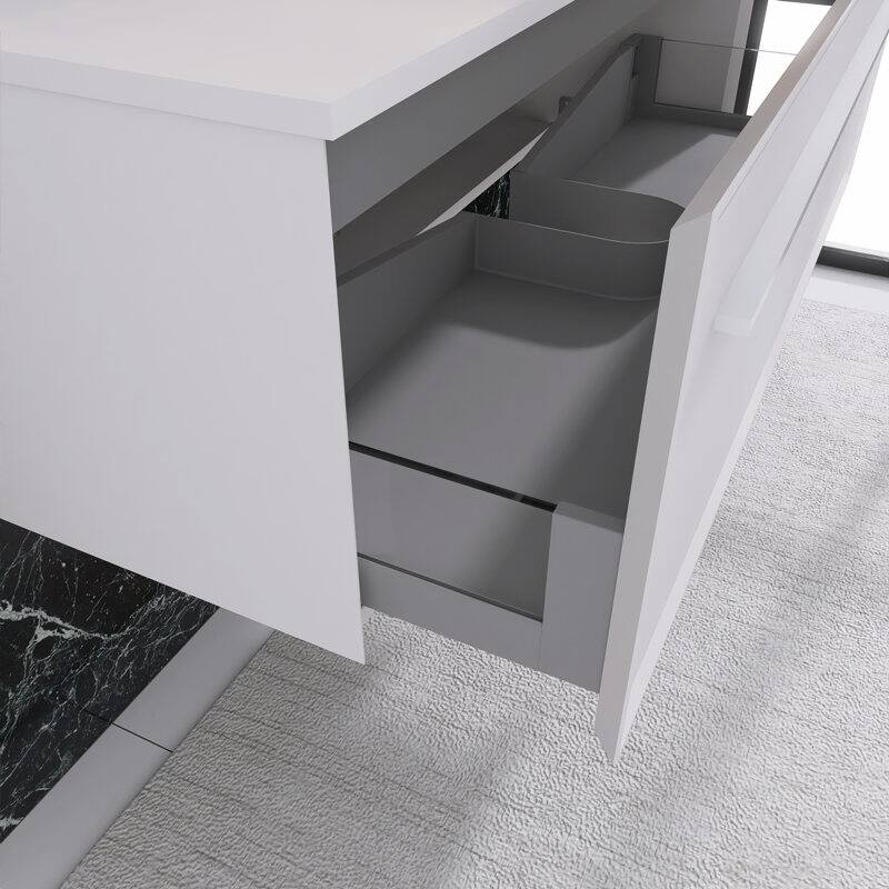 60 inch Plywood Floating Bathroom Vanity Set with Solid Surface Sink - 60" x 18"