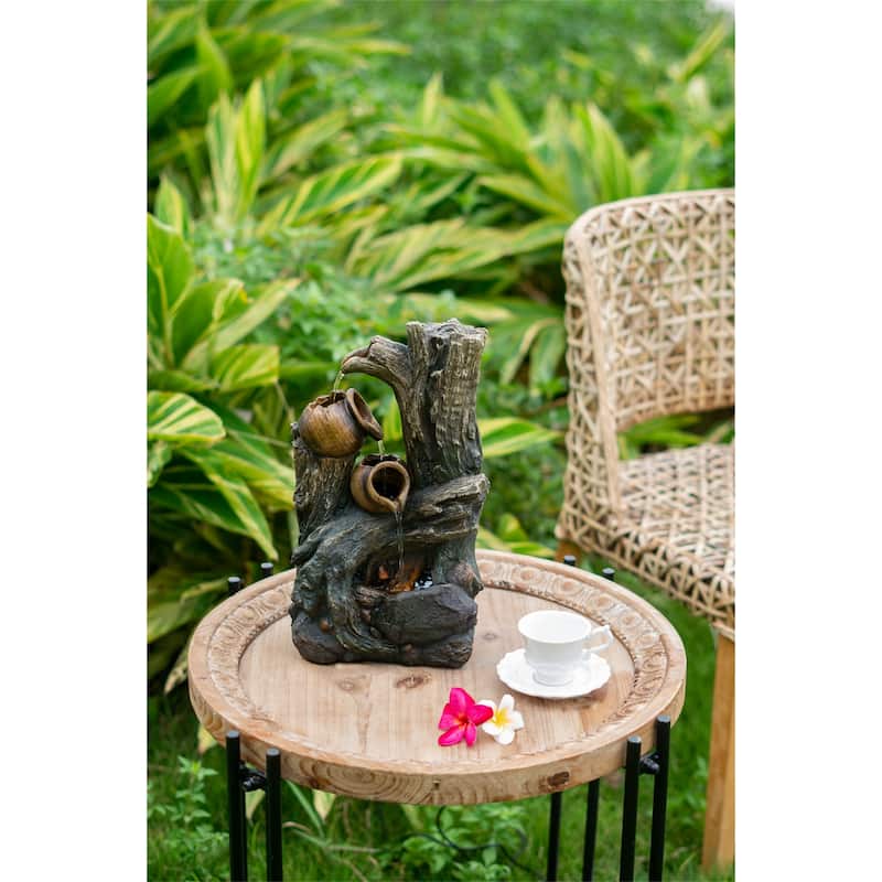 Decorative 4 Tier Broken Pot Water Fountain with LED Light