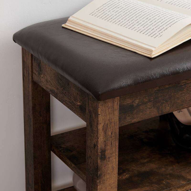 A height-adjustable shoe-changing bench with seat and concealed storage space,Natural rubber wood