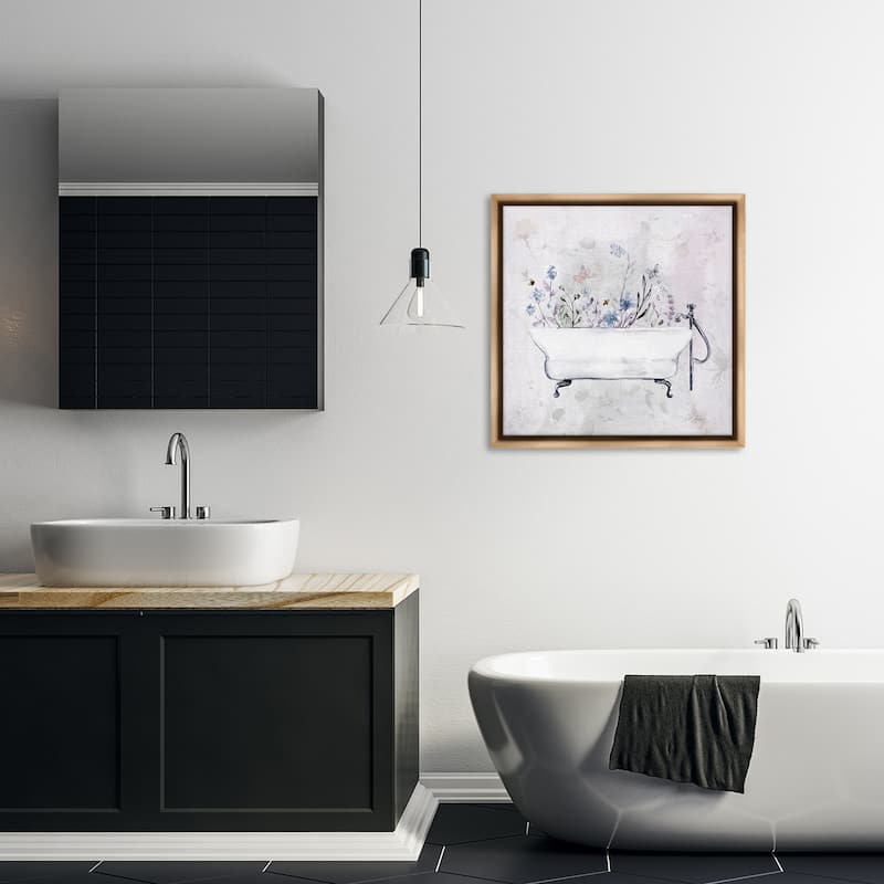 Stupell Antique Bathtub Botanicals Framed Floater Canvas Wall Art Design By Stella Chang