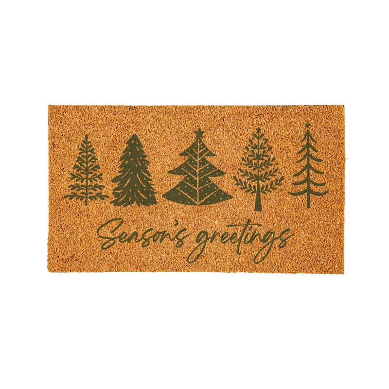 Shades of Green Coir Door Mat - "Seasons Greetings" - 28" x 16"