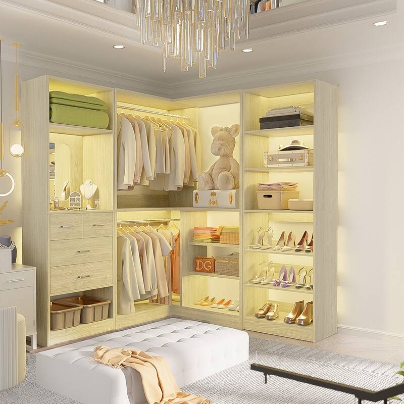 Cimly Set of 3 Corner Closet System with Drawers and Mirror, Multi-functional Closet Organizer with Shoe Racks