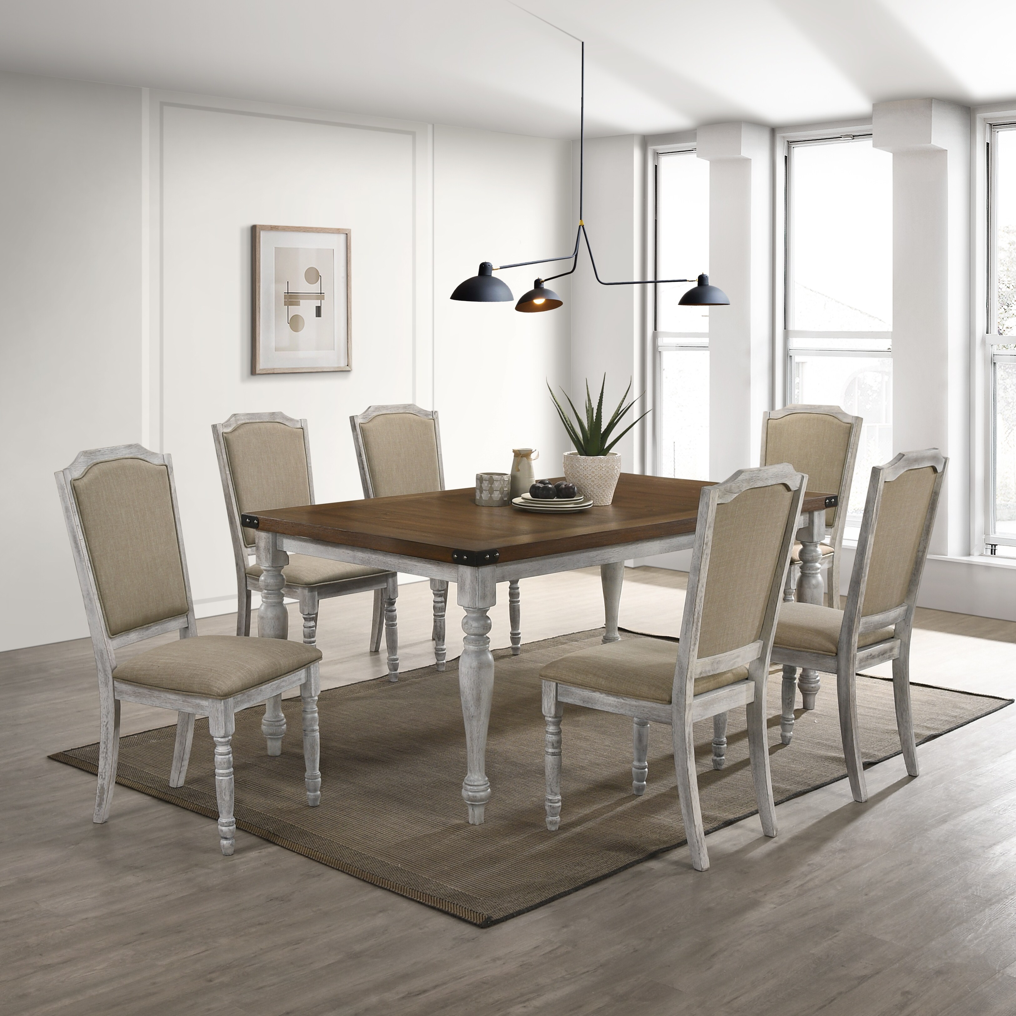 Roundhill Furniture Salines 7 Piece Dining Set Rustic White and Oak On Sale Bed Bath Beyond 37879557