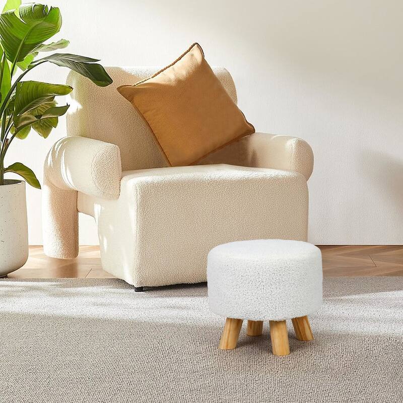 Adeco Round Ottoman Velvet Foot Rest Stool with Non-Skid Legs