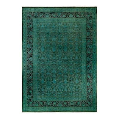 Overton Hand Knotted Wool Vintage Inspired Modern Contemporary Overdyed Green Area Rug - 9' 10" x 14' 0"