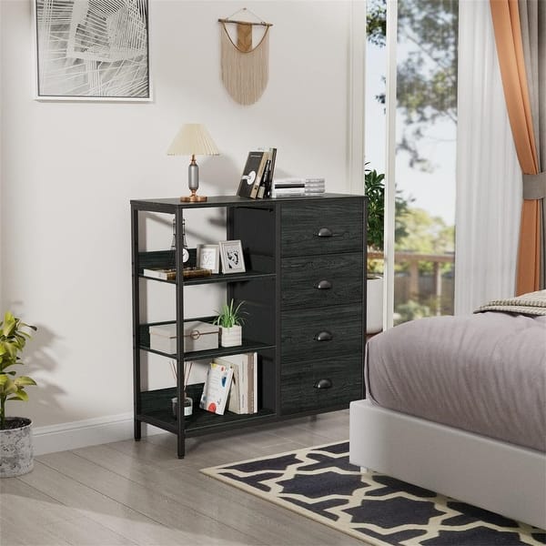 Black Dresser with 4 Drawers and Side Shelf - 11.4"D x 28.3"W x 31.8"H -  Bed Bath & Beyond - 39887637