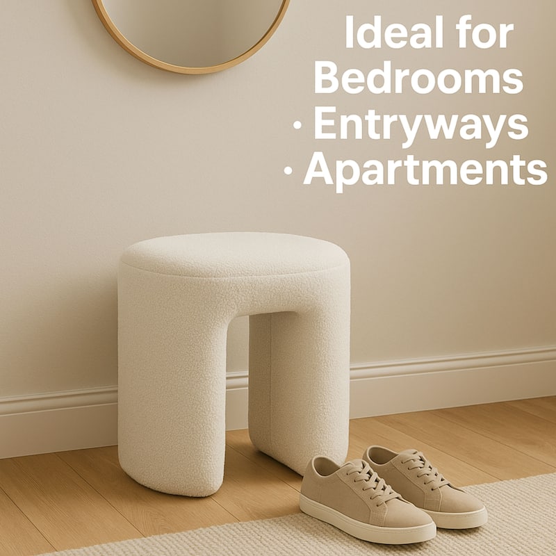 Upholstered Boucle Horseshoe Ottoman Stool Foot Rest Seat Living Room