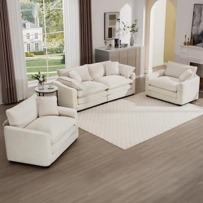 2+1+1Seater Flexible Combinations Sofa Set with One 2-Seater Sofas and 2 Single Sofa Chairs for Livingroom