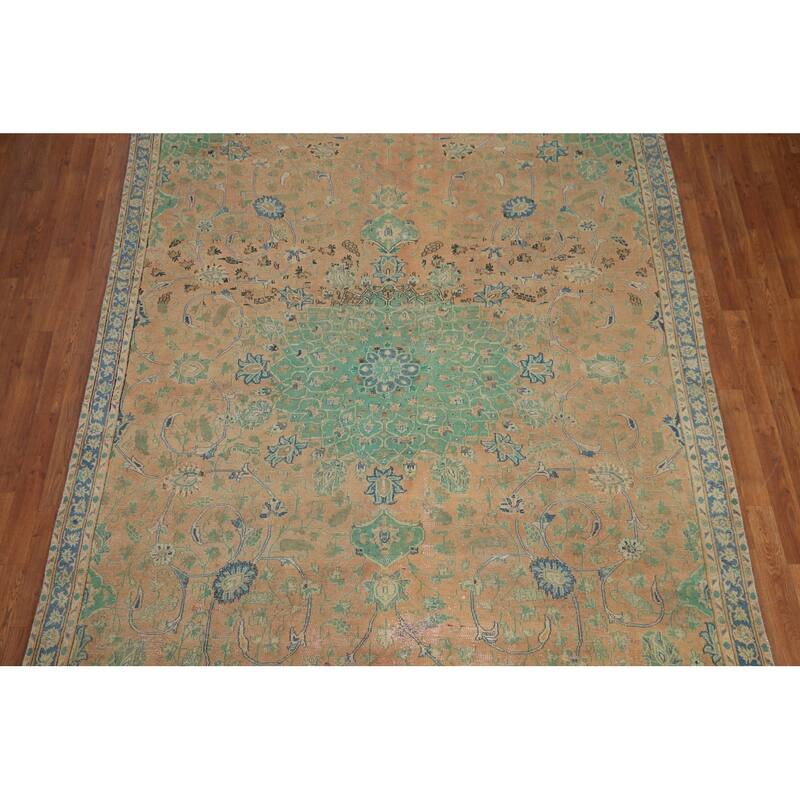 Hand Knotted Oriental 100% Wool Carpet Traditional Floral Peach Mashad Area Rug - 10' 7'' X 7' 1''