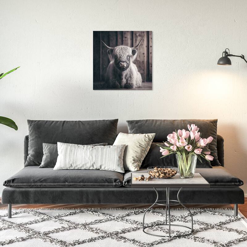 Wynwood Studio Canvas Animals Baby Highland Cow Brown and Dark Brown Rustic Wall Art Canvas Print - Brown, White - 20 x 20
