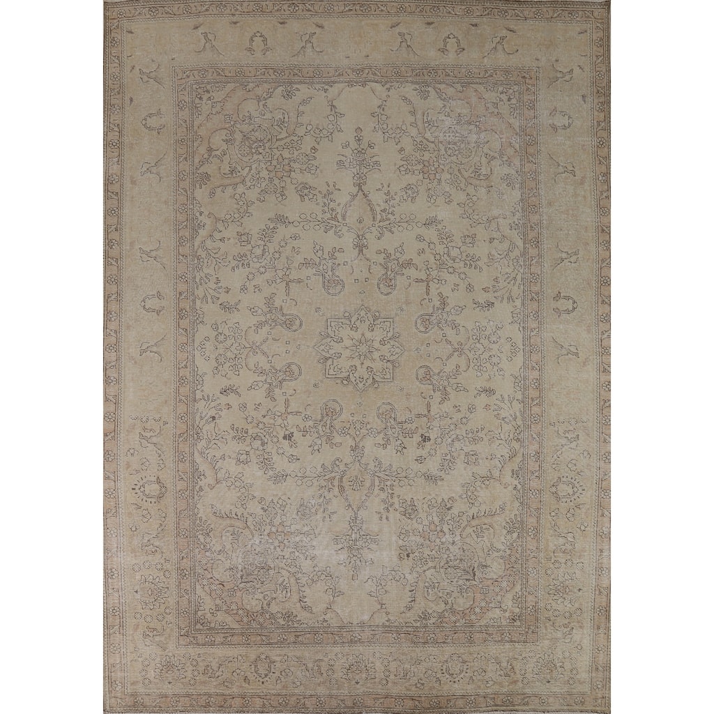 Tabriz Persian Vintage Rug Hand-Knotted Traditional Floral Wool Carpet - 9'6"x 12'6"