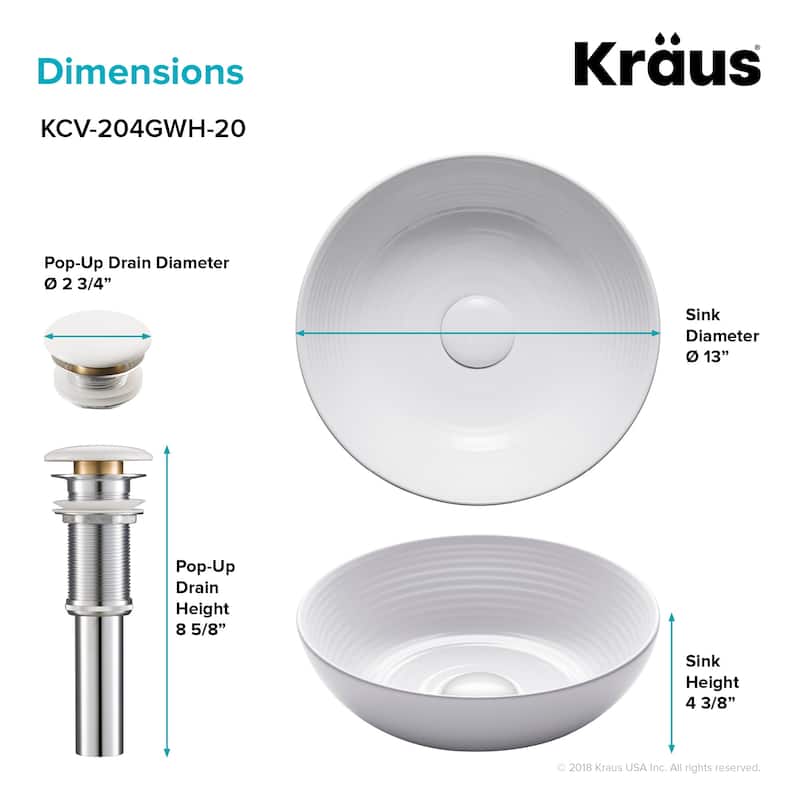 Kraus Viva 13" Circular Vitreous China Vessel Bathroom Sink with