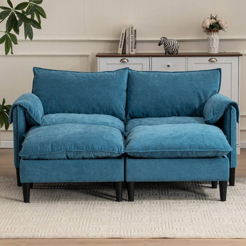 69" Convertible Modular Sofa 2 Seater with Ottoman and Storage - Blue