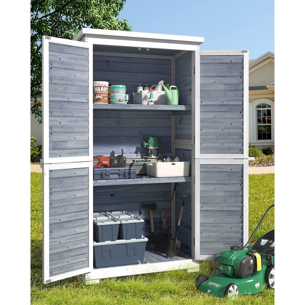 Outdoor Storage Cabinet Shed, Shuttered Doors with Lock, and Waterproof Roof