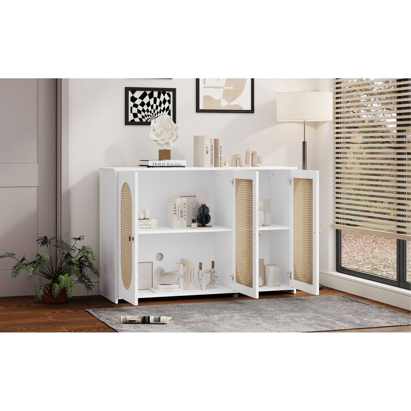 Sideboard with 3 Artificial Rattan Doors and Metal Handles