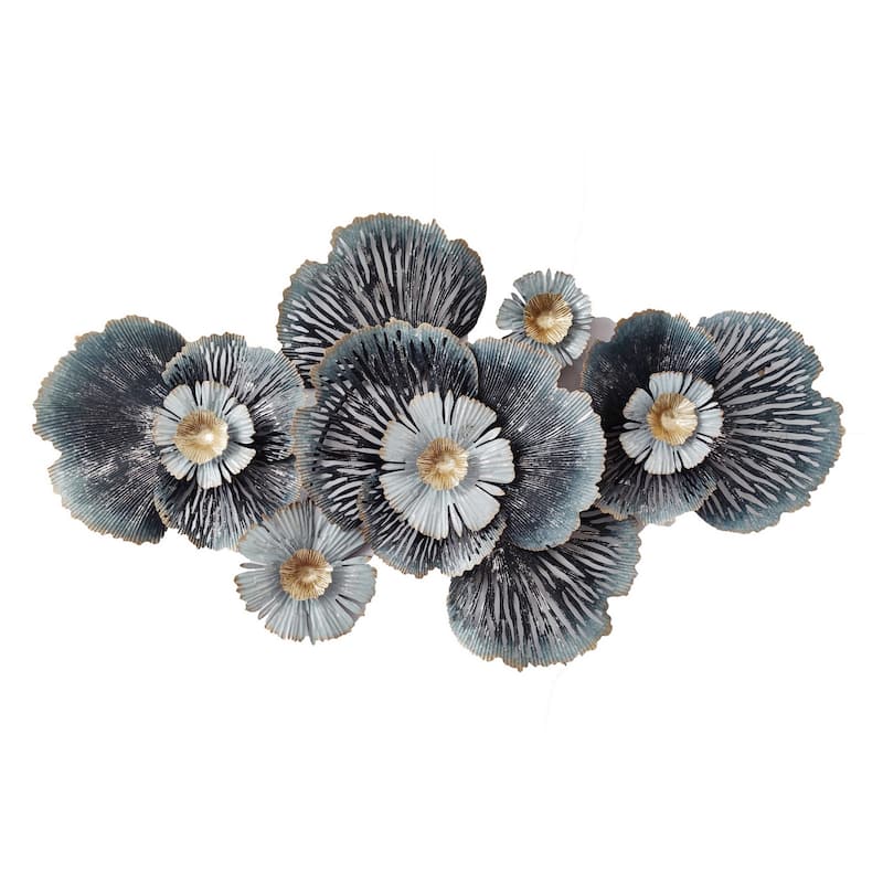 Sherie Modern Wall Decoration, Floral Patterns, 45 Inch Blue Metal