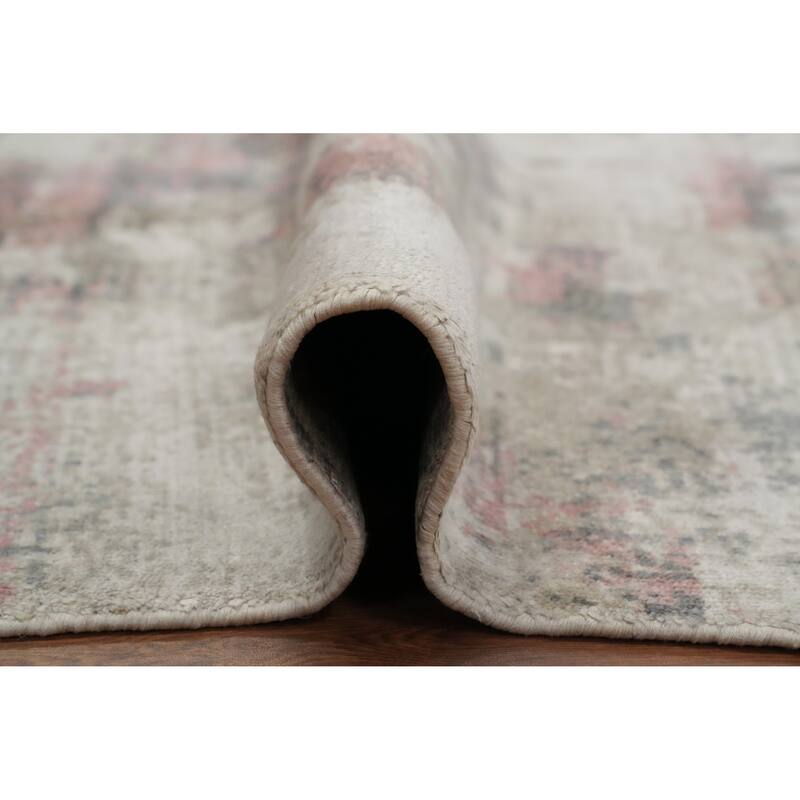 Hand Knotted Oriental Viscose Silk Carpet Modern Abstract Beige & Ivories Abstract Area Rug - 6' 7'' X 4' 9''