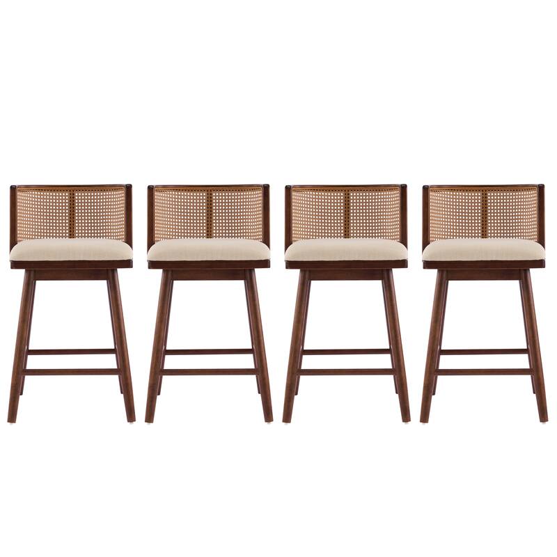 Christopher Knight Home - Talia Scandinavian Upholstered Wooden Counter Stool Set - Bar Chairs with Rattan Backrest